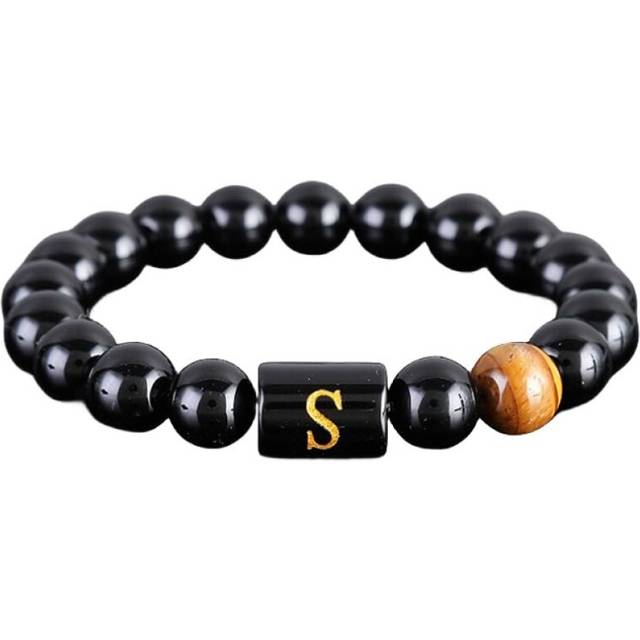 OutFyt Chakra Bracelet, Initials 26 Letters Bracelet Natural Black Pearl Tiger Eye Stone Bracelet Crystal Yoga Chakra Bracelet Wristband Stretch