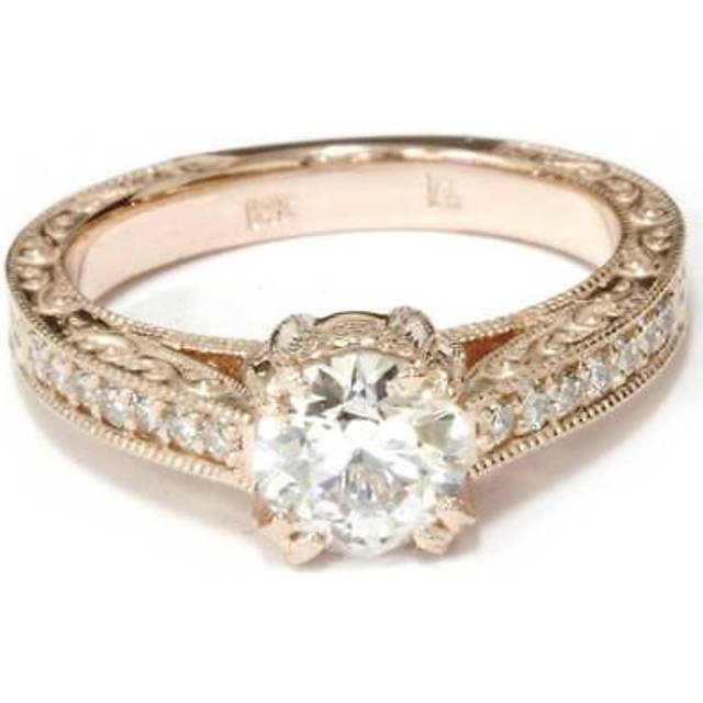 Vintage Diamond Engagement Antique Hand Engraved 1.15ct Ring Rose Gold Enhanced