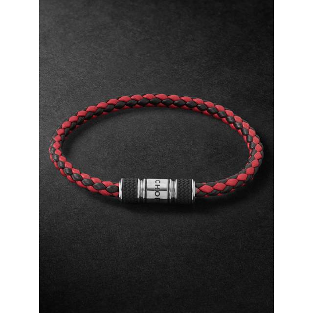 Chopard - Classic Racing Woven Leather and Silver-Tone Bracelet - Men - Red