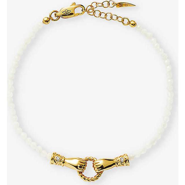 Missoma Womens Gold X Harris Reed Good Hands 18ct Recycled Yellow Gold-plated Brass, Black Onyx and Pearl Cabochon Beaded Bracelet S - GOLD