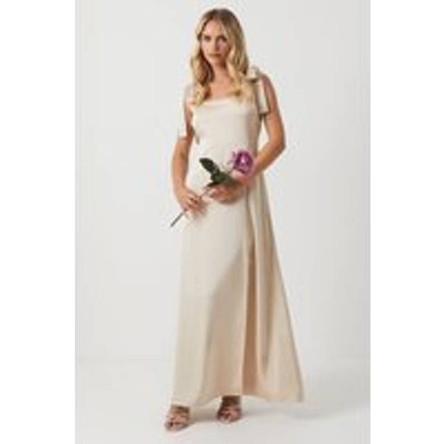 Oasis Womens Petite Satin Tie Shoulder Midi Bridesmaids Dress - Champagne - Size 16 UK