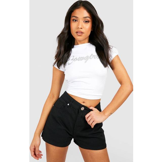 Womens Petite High Waisted Denim Shorts - Black - 12, Black