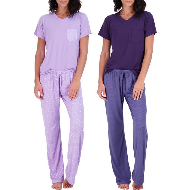 2 Pack: Short Sleeve Pajamas For Women Sets Womens Pajama Sets Two Piece Pj Summer Pijamas De Mujer Cotton Pjs Pants Loungewear Sleepwear Matching Lad