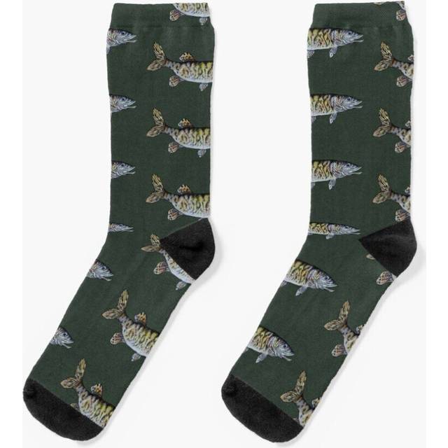 Dress Socks Musky Fish Drawing Dark Green Novelty Fancy Crazy Pattern Crew Casual for Men Women