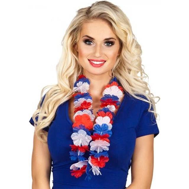 Red, White & Blue Fabric Flower Hawaiian Lei
