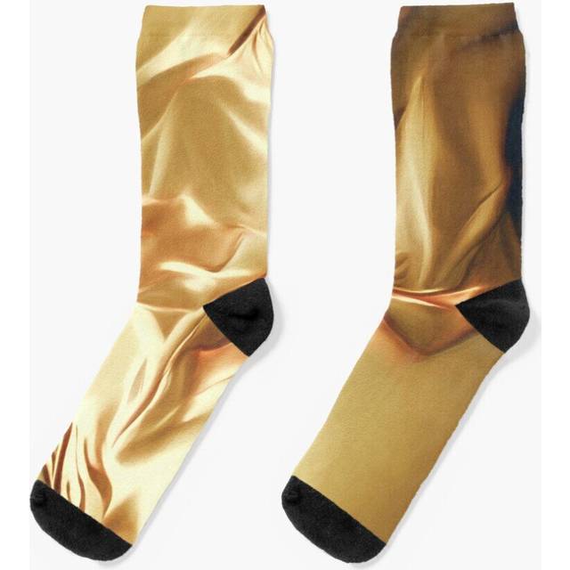 Dress Socks Pale Gold Silk Satin Fabric Series 6 Novelty Fancy Crazy Pattern Crew Casual for Men Women