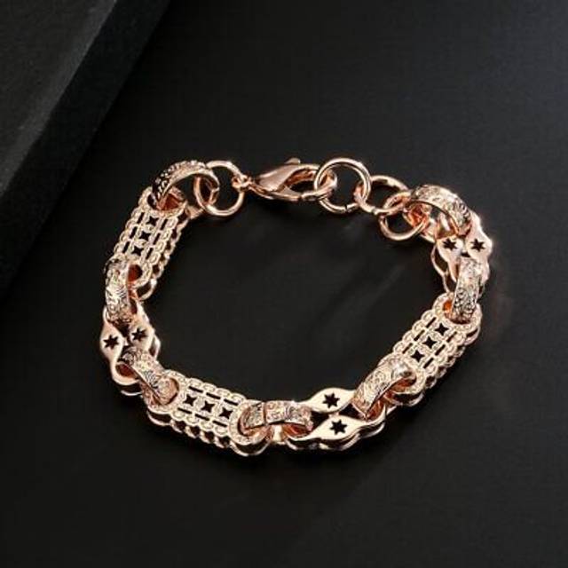 Rose gold 11mm 18k gf 3d stars and bars bracelet gift women adjustable ladies