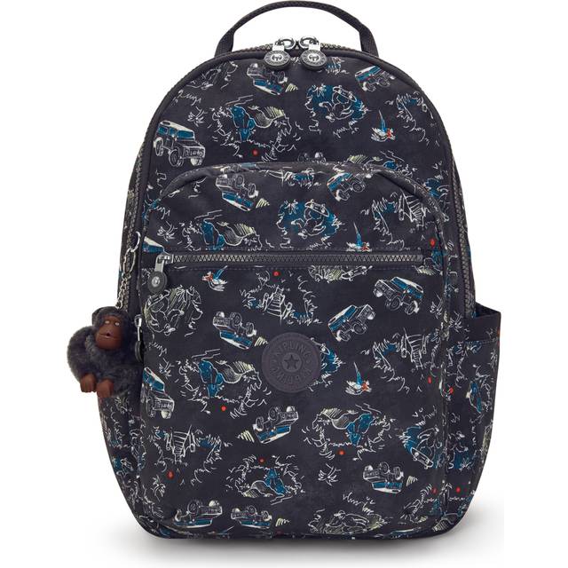 Kipling Backpack Seoul College Jungle Fun Race Print Large Woman 100% Recycled Polyester