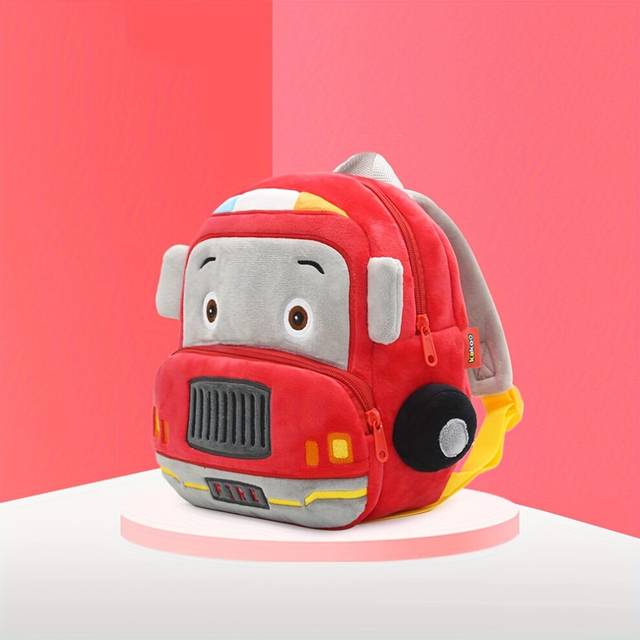 (Fire Engine) Boy's And Girl's Small Backpack, Soft Lightweight And Cute Plush Backpack
