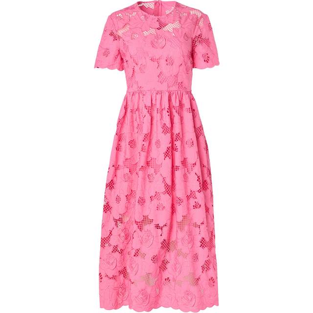 Self-Portrait Cotton-Blend Lace Midi Dress - UK 6 - Pink