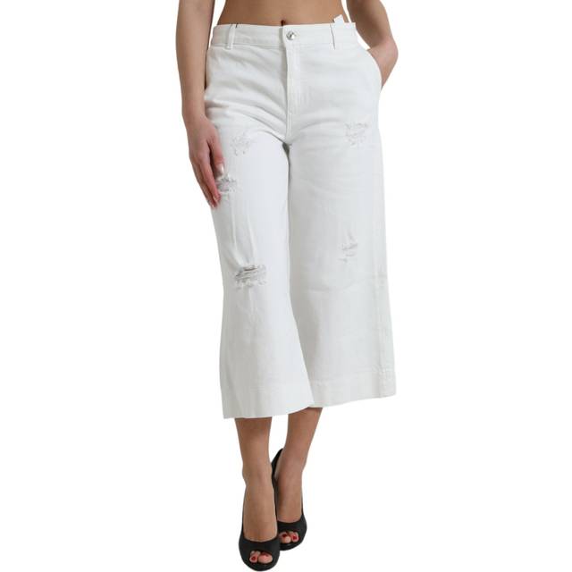 Dolce & Gabbana White Cotton Cropped Wide Leg Denim Jeans - IT42|M