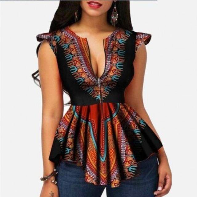 (2XL, Red) Summer Sleeveless Tunics Plus Size Women Blouses Zipper Printed Ethnic Elegant Ladies Tops 2020 Casual Fashion New Female Blouse