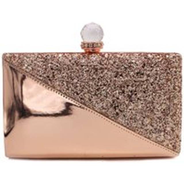 Crystail Clasp Half Shiny Glitter Evening Clutch Bag - Rose Gold - One Size