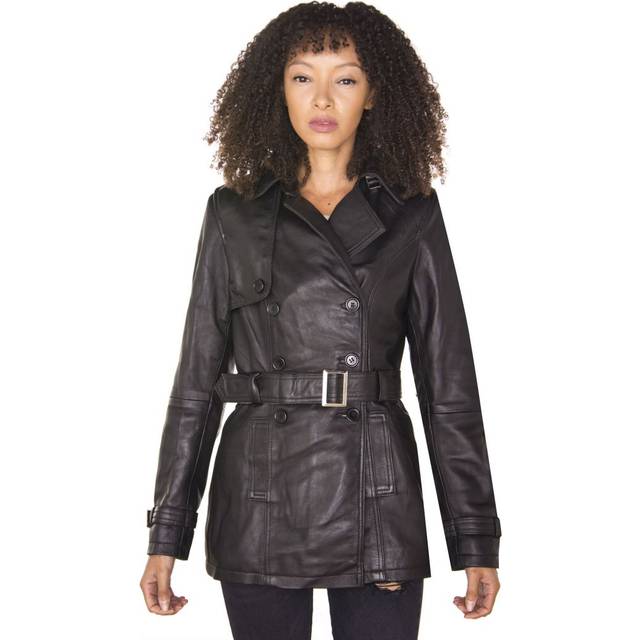 Infinity Leather Womens Nappa Trench Coat-Mosul - Black - Size 14 UK