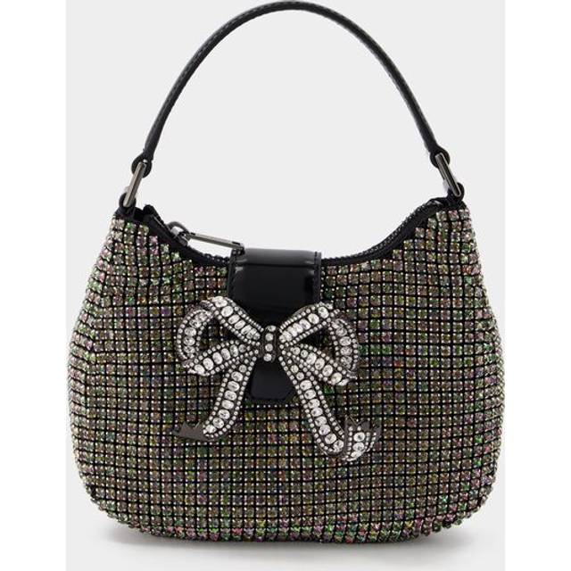 Self-Portrait Rhinestone Chainmail Leather Crescent Bag