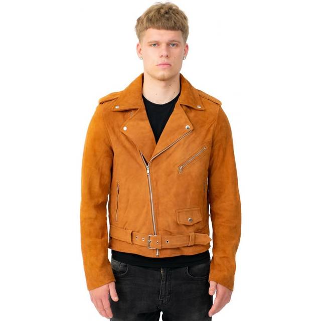 Infinity Leather Mens Goat Suede Brando Biker Jacket-Melbourne - Tan - Size 5XL