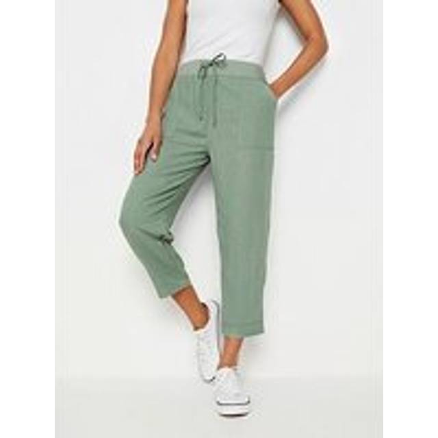 M&Co Sage Green Linen Cropped Joggers Regular > 22-24 M&Co Womens - Regular 22-24