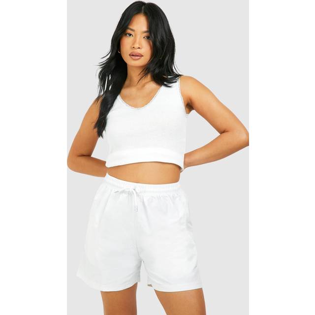 Womens Petite Drawstring Parachute Shorts - White - 8, White