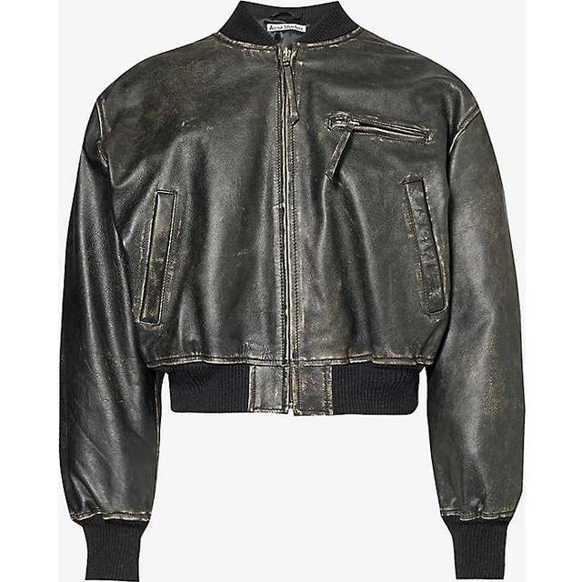 Acne Studios Womens Black Stand-collar Long-sleeve Leather Jacket 10 - BLACK