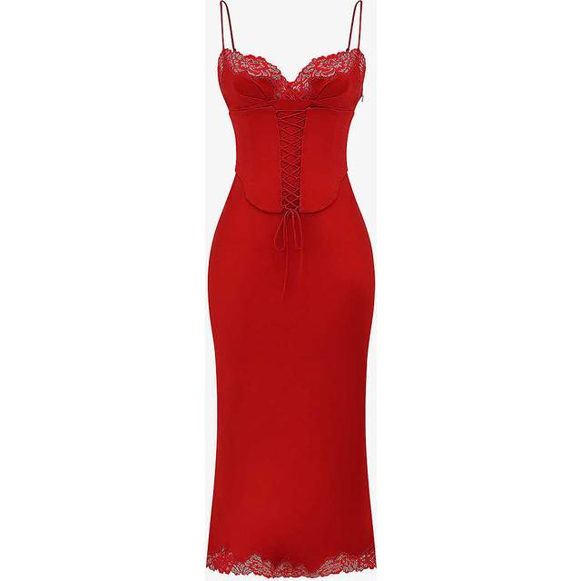 Salma Embellished Slip Dress - Red Rose - Founded by Conna Walker at just seventeen years old, London-based brand House of CB has since become internationally renowned for its range of show stopping occasionwear and stylish sundresses. Many of the label’s timeless pieces feature vintage-inspired silhouettes, delicate prints, and sculpting corsetry, and will make sure you look and feel your best at all times.