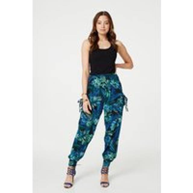 Izabel London Multi Blue Tropical Print High Waist Harem Pants - Blue Multi