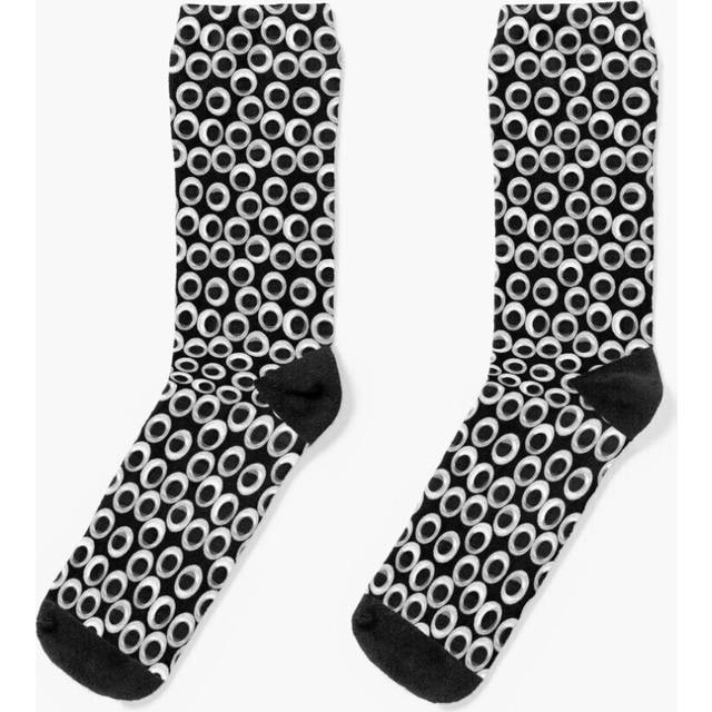 Dress Socks Googly Eye Pattern - Black Novelty Fancy Crazy Pattern Crew Casual for Men Women