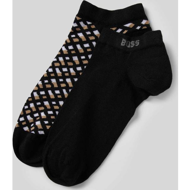 BOSS Cotton Blend Monogram Ankle Socks, Pack of 2, Black