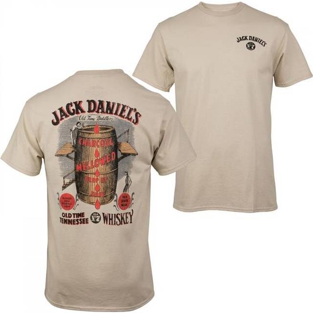 Jack Daniels 864186-large Jack Daniels Whisky Barrel Front & Back Print T-Shirt, Tan - Large
