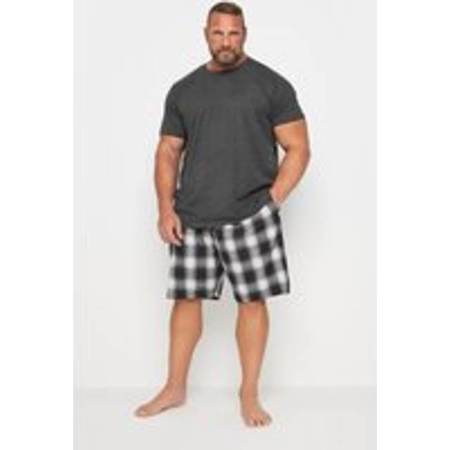 Size 2Xl Mens Badrhino Big & Tall Black Checked Shorts And Tshirt Pyjama Set Big & Tall - 2XL