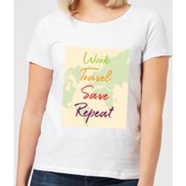 Work Travel Save Repeat Map Background Women's T-Shirt - White - M