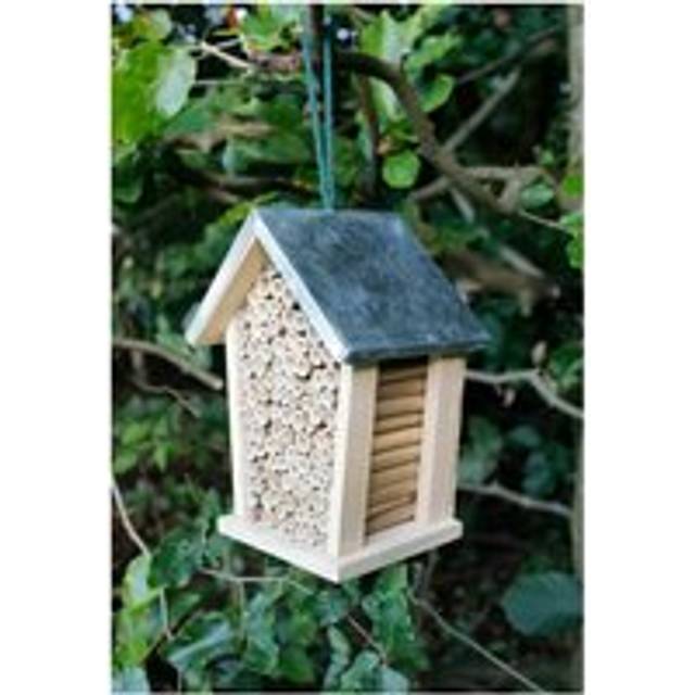 Garden Mile - Wooden Insect Hotel with Silver Roof - Eco Friendly Natural Wood Weatherproof Insects House - Hanging Outdoor Garden Box Shelter