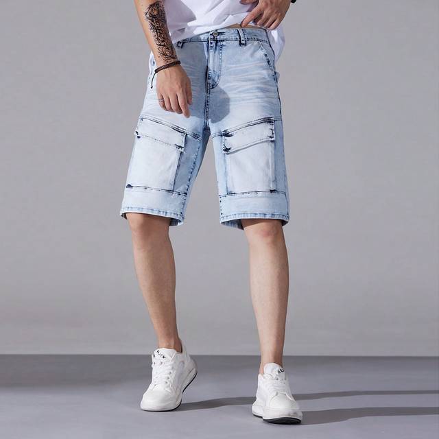 SHEIN Men&#39;s Casual Denim Shorts With Pocket Design, Five Length