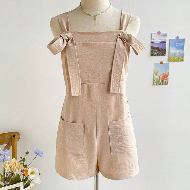 Soleia Women Casual Holiday Solid Color Dungarees Jumpsuit With Double Pockets