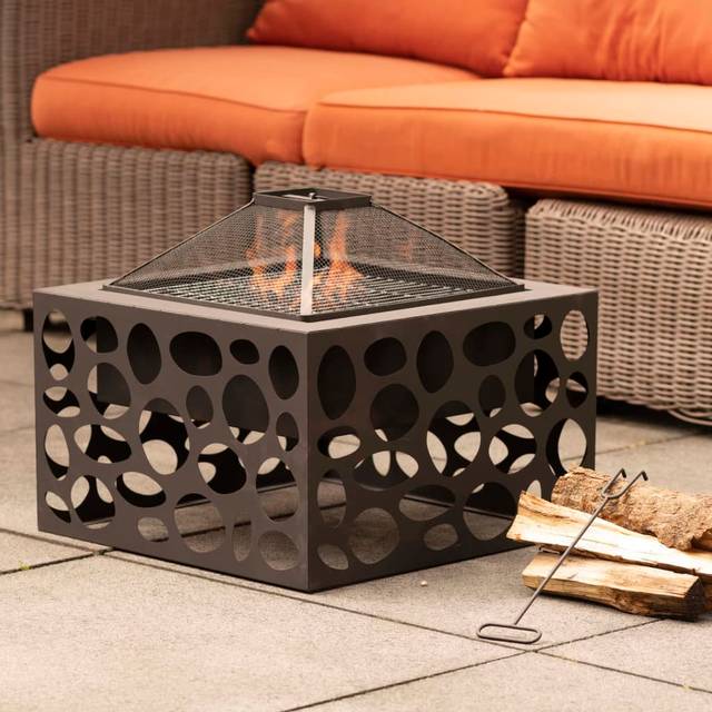 RedFire Fire Pit with BBQ Grill Mikor Black (45cm H X 55cm W X 55cm D)