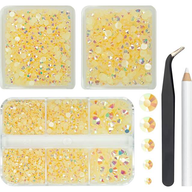 qiipii 3 Boxes 5070PCS Champagne AB Resin Rhinestones for Crafting Flatback Jelly Stones 2mm-6mm Non Hotfix Gems Crystals Diamonds Charms for Nails Fa