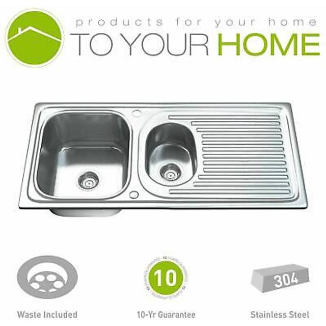 Stainless steel kitchen sink dihl 1501 1.5 bowl with drainer & waste 95 x 50cm