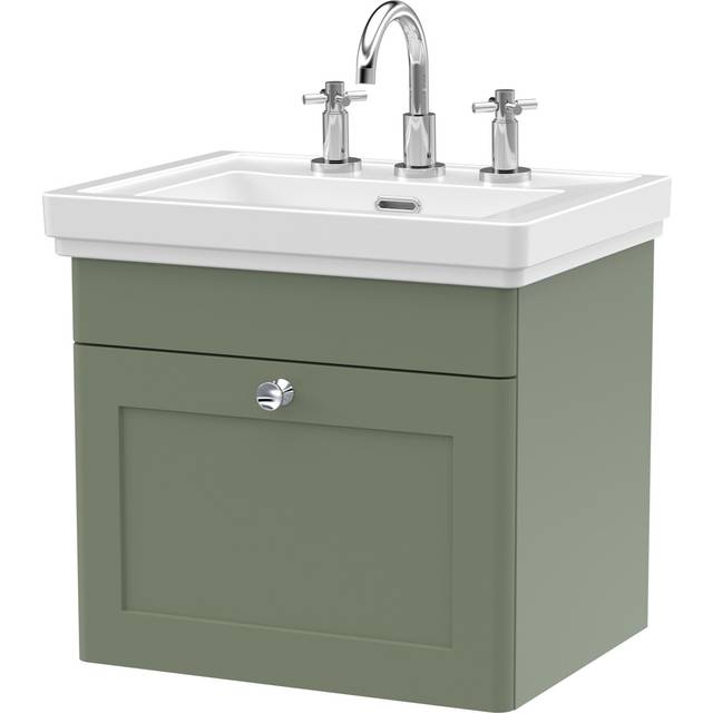 Classique Wall Hung 1-Drawer Vanity Unit with Basin 500mm Wide Satin Green - 3 Tap Hole - Nuie