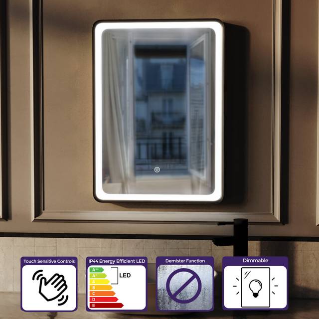Nes home touch sensor bathroom led mirror demister 500x700mm matte black