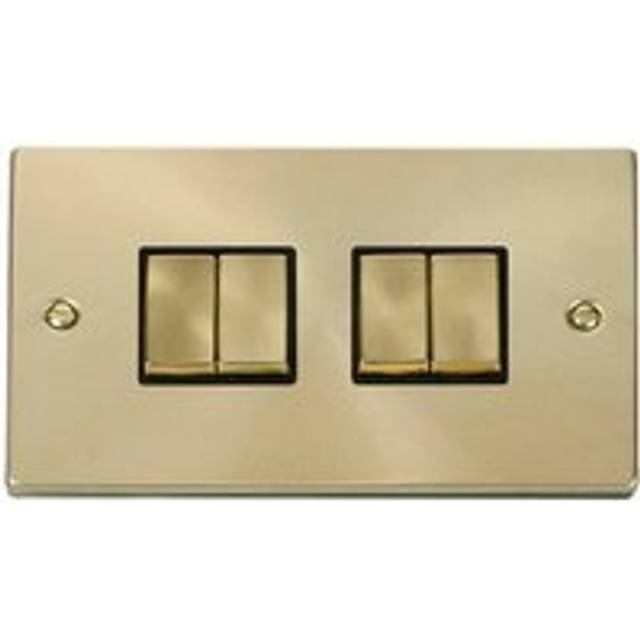 Satin / Brushed Brass 10A 4 Gang 2 Way Ingot Light Switch - Black Trim Se Home