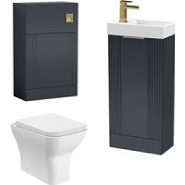 Cloakroom suite - vanity unit, tap and toilet - black/brass