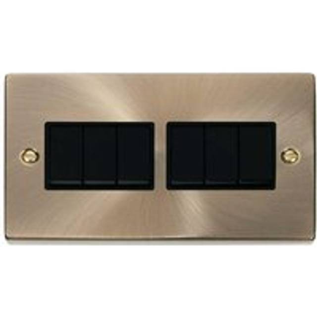 Se Home - Antique Brass 10A 6 Gang 2 Way Light Switch - Black Trim