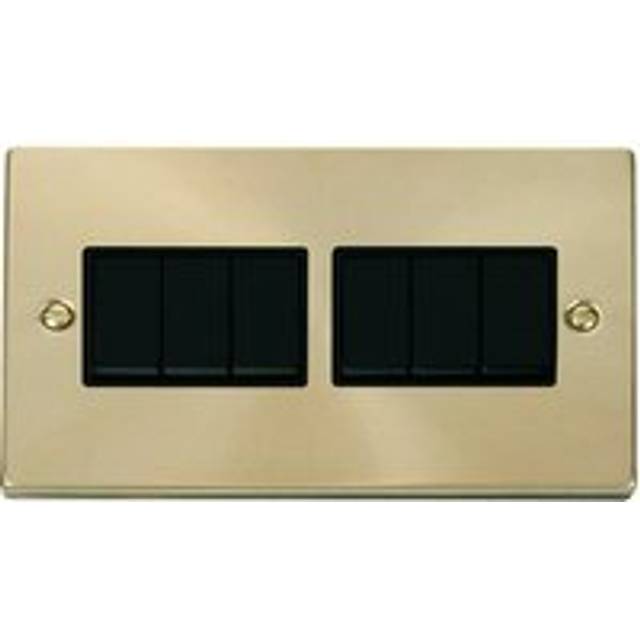 Se Home - Satin / Brushed Brass 10A 6 Gang 2 Way Light Switch - Black Trim
