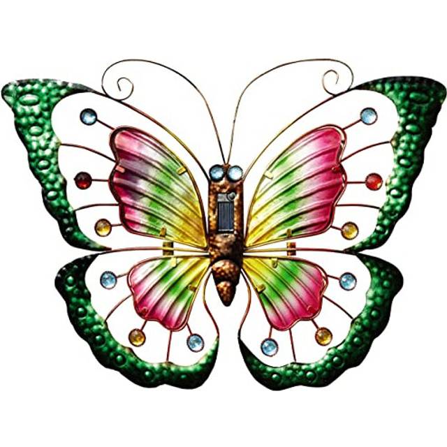 Butterfly solar led light outdoor garden wall mounted hanging metal ornament