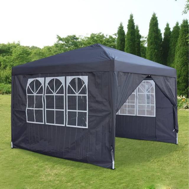 3M x 3M Garden Pop Up Gazebo Height Adjustable Marquee Party Tent Wedding Canopy with Carrying Bag - Dark Grey - One Size