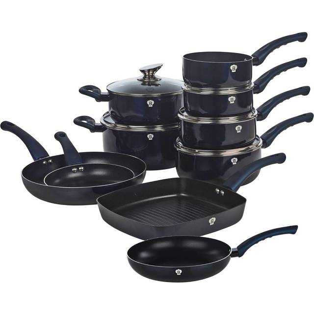 15 Pc Blaumann Cookware Frying Cooking Grill Pan Pots Saucepan Soft Touch Handle