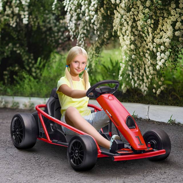 HOMCOM 24V Electric Go Kart for Kids with Music - Horn Honking - Slow Start - Red | TJ Hughes