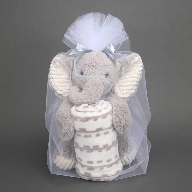 Lambs & Ivy Blanket & Plush Luxury Newborn Baby Gift Set - Gray Elepha
