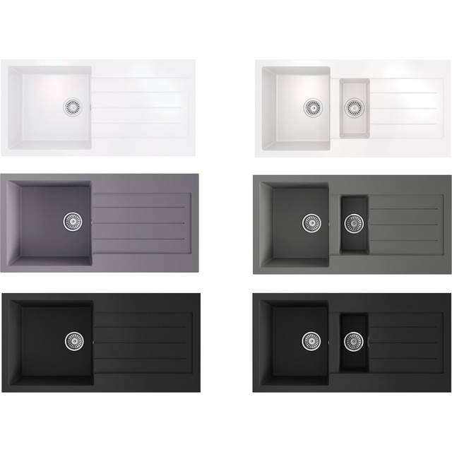 Kitchen Single Bowl Composite Inset Sink with Overflow & Drainer - 1000 x 500mm - Matt Grey - Balterley
