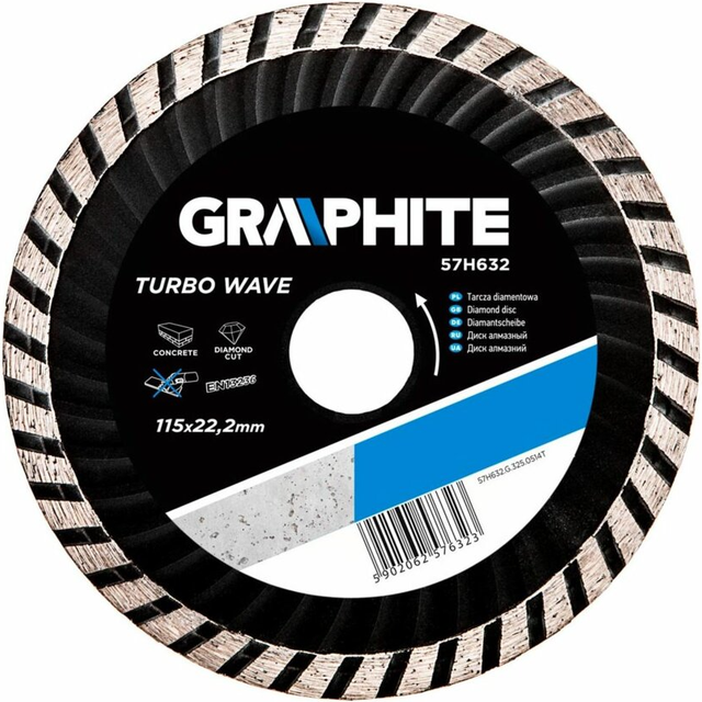 GRAPHITE 57H632, turbo wave angle grinder diamond disc tile 115mm 22.2mm bore