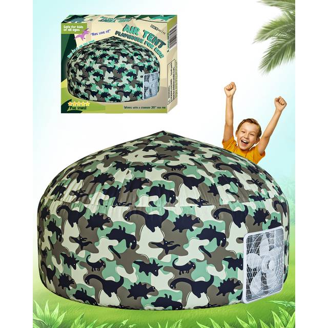 Skywin Inflatable Tent for Kids (Dino-Camo)  Classic Inflatable Air Tent for Kids Sets Up and Stores Away in Seconds  Improved Blow up Fort (Fan NOT I